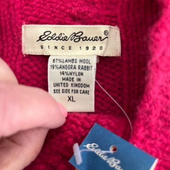 Magenta pink mock neck cable knit sweater by Eddie Bauer, NWT, wool and angora - Picture 8 of 8